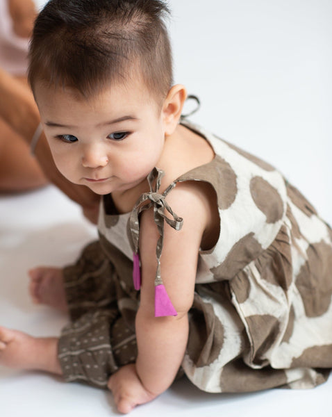 SS: Polka Strap Dress | Light Brown - Hand Printed