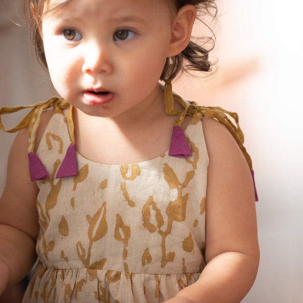 SS: Vine Strap Dress | Forest Yellow- Hand Printed