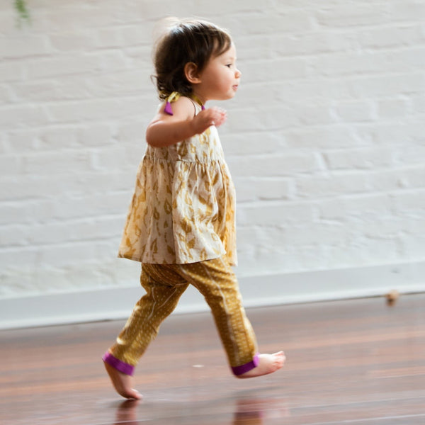 SS: Vine Strap Dress | Forest Yellow- Hand Printed