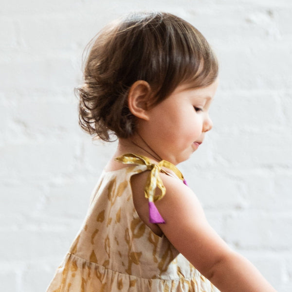 SS: Vine Strap Dress | Forest Yellow- Hand Printed